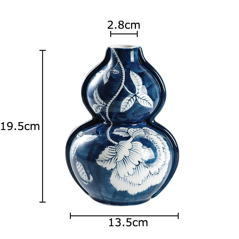DecorBites™ Blue Porcelain Vase: Flowers and Birds Pattern Table Decor Floral Vases Room Aesthetic