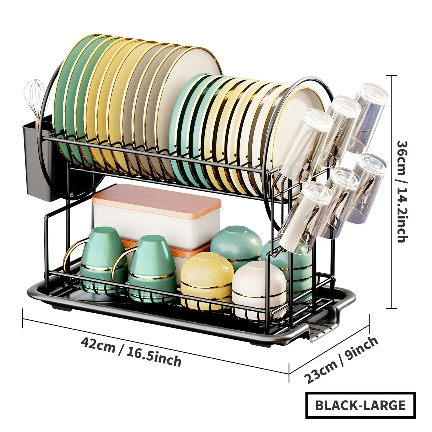 ™ Kitchen Organizer Rack with Drainboard for Dishes, Utensils, and Cups
