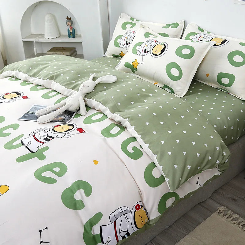 DecorBites™ Cartoon Lattice Floral Geometric Pattern Bedding Set