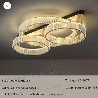 ™ Gold Crystal Copper Ceiling Lamps LED Modern Home Room Decor Lighting