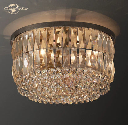 DecorBites™ Crystal Flushmount Ceiling Light: Modern Round Bedroom Dining Room Indoor Lamp