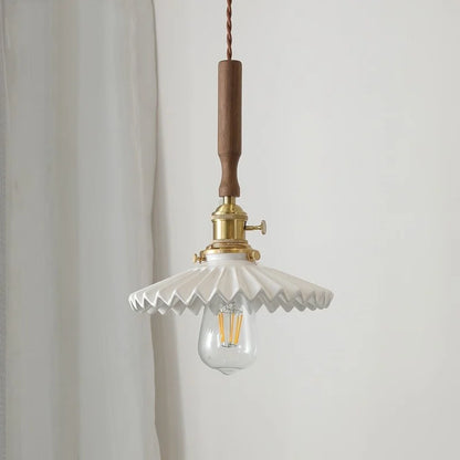 DecorBites™ Ceramic Walnut Wood LED Pendant Light Fixture for Dining Room and Home Decor