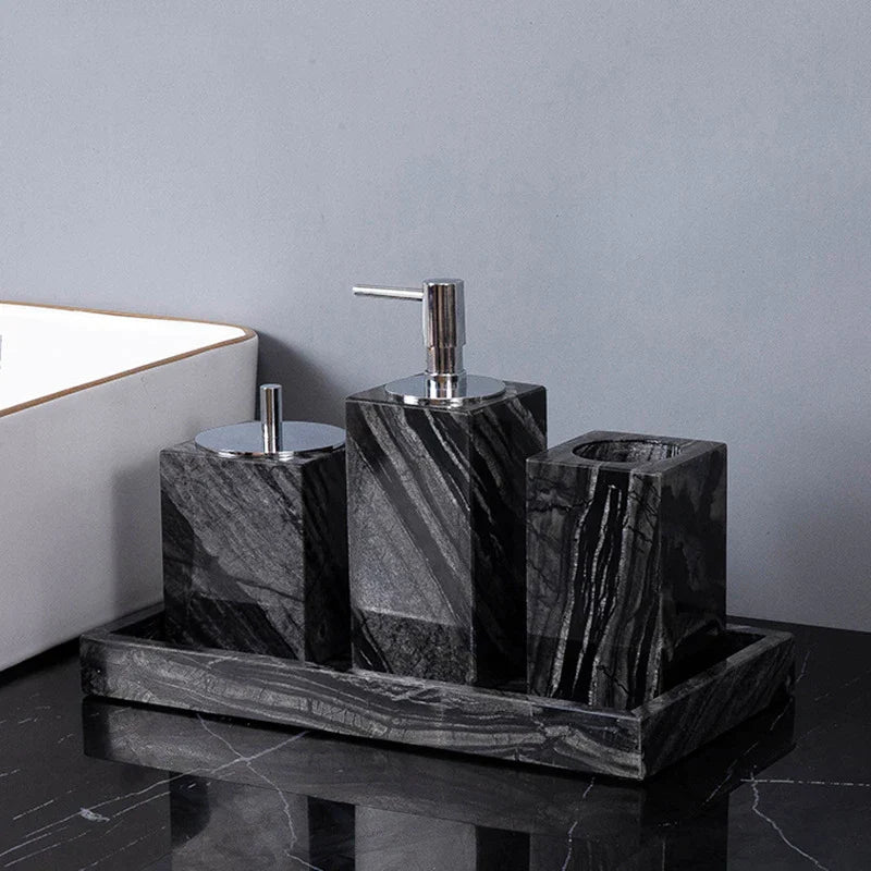 DecorBites™ Ancient Wood Grain Marble Bathroom Set with Luxury Accessories