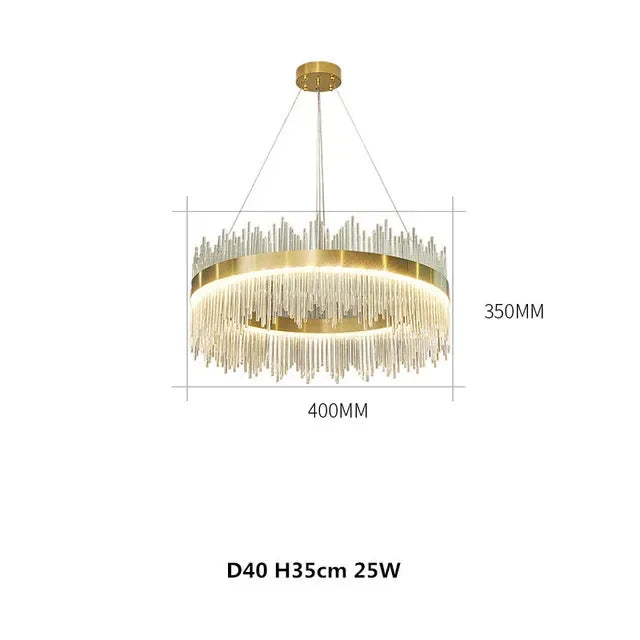 DecorBites™ Gold Crystal Chandelier: Dimmable Luxury Pendant Lamp for Bedroom, Living Room & Hotel