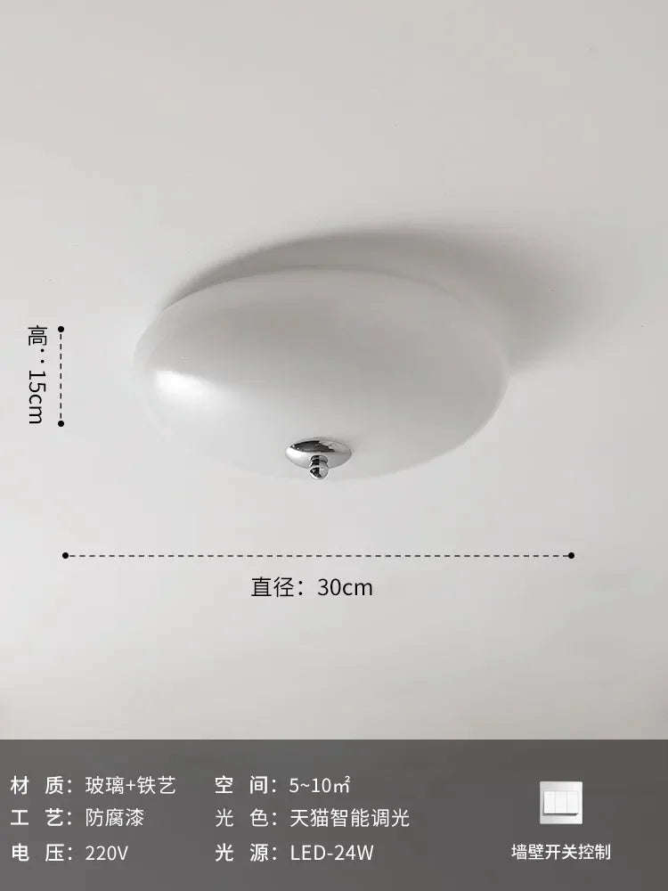 DecorBites™ Cream Glass Round Ceiling Lights | Modern LED Indoor Lighting | Bedroom Study Balcony Lighting