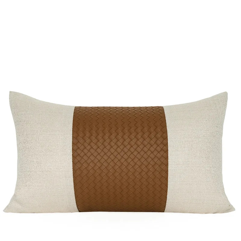 DecorBites™ Beige Gold Houndstooth Jacquard Lumbar Pillowcase for Modern Interiors
