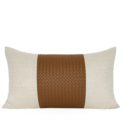 DecorBites™ Beige Gold Houndstooth Jacquard Lumbar Pillowcase for Modern Interiors