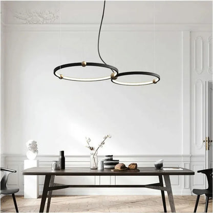 DecorBites™ Black Gold Chandelier Creative Italian Design Light Metal LED Rings Circle