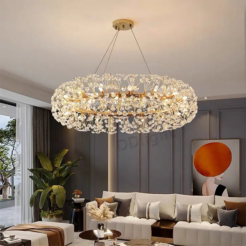 ™ Gold Crystal Chandelier: Luxury LED Hanging Lamp for Living and Dining Room