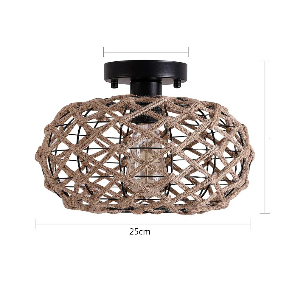 DecorBites™ Hemp Rope Cage Ceiling Light Fixture for Farmhouse Decor ...