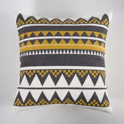 DecorBites™ Geometric Canvas Cotton Cushion Cover - Yellow Grey/White Embroidery Square Pillow Cover
