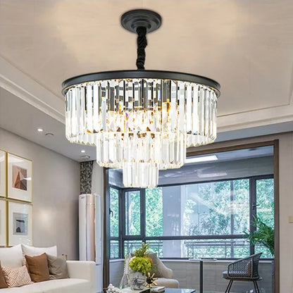 DecorBites™ Crystal Gold Black LED Chandelier - Multi-Storey Modern Round Pendant Lamp