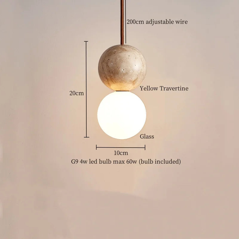 DecorBites™ LED Pendant Light Yellow Travertine Modern Hanging Lampara