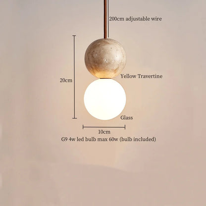 DecorBites™ LED Pendant Light Yellow Travertine Modern Hanging Lampara