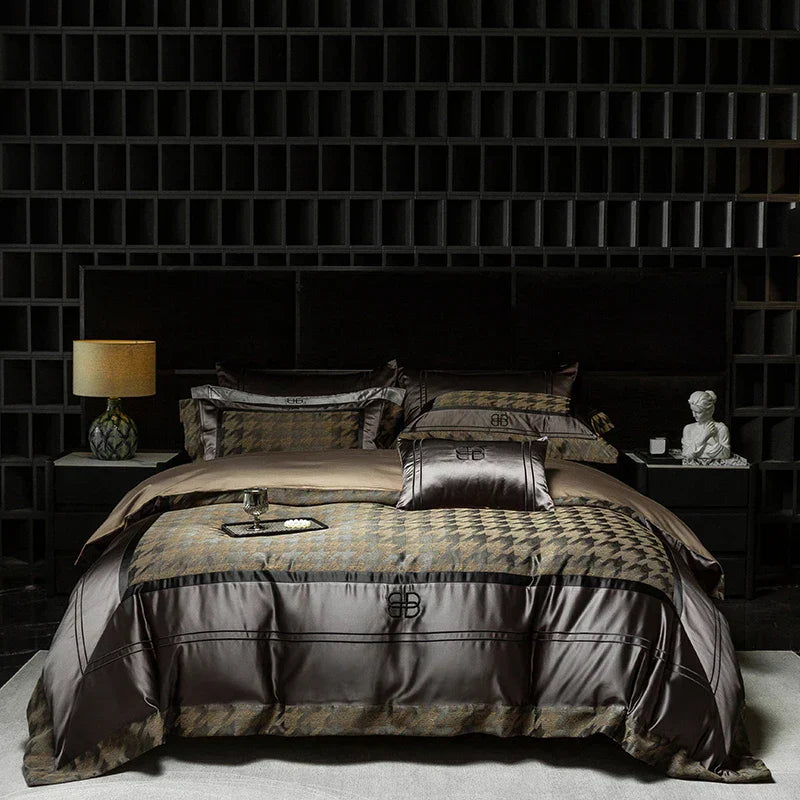 DecorBites™ Luxe Brocade Jacquard Bedding Set with Egyptian Cotton & Embroidery