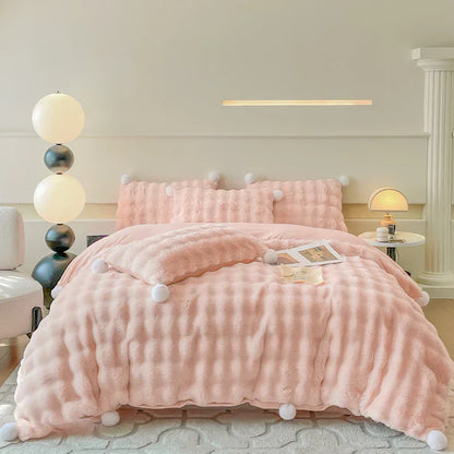 DecorBites™ Double-Sided Rabbit Fur Bedding Set, Plush Velvet Fleece, Monochromatic Luxury Duvet Set