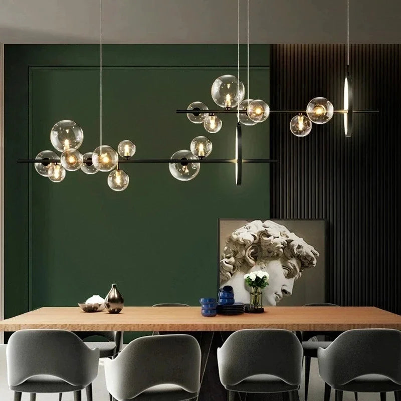 DecorBites™ Black Glass Ring Pendant Light - Nordic Style LED Chandelier for Home Decor