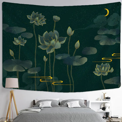 DecorBites™ Koi Lotus Ink Tapestry Wall Hanging - Bohemian Aesthetics Home Decor