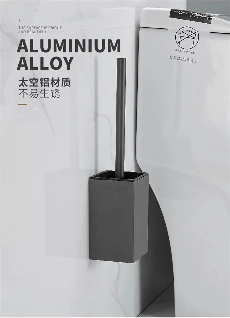 DecorBites™ Aluminum Gray/White Toilet Brush Holder Set