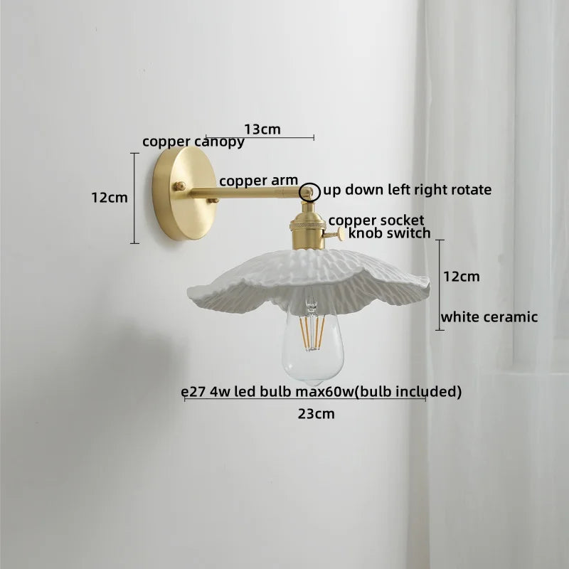 DecorBites™ Ceramic Copper LED Wall Light with Pull Chain Switch for Modern Nordic Home Decor