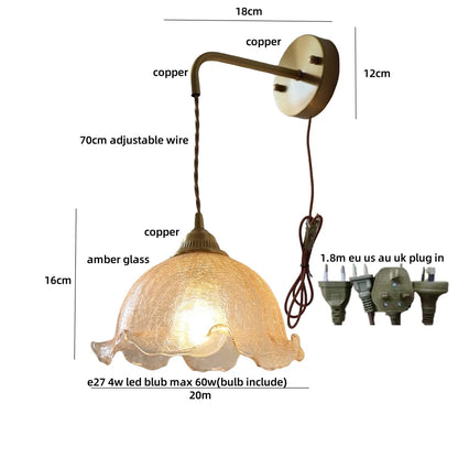 DecorBites™ Amber Glass LED Wall Lights Modern Plug In Adjustable Sconce for Home Décor