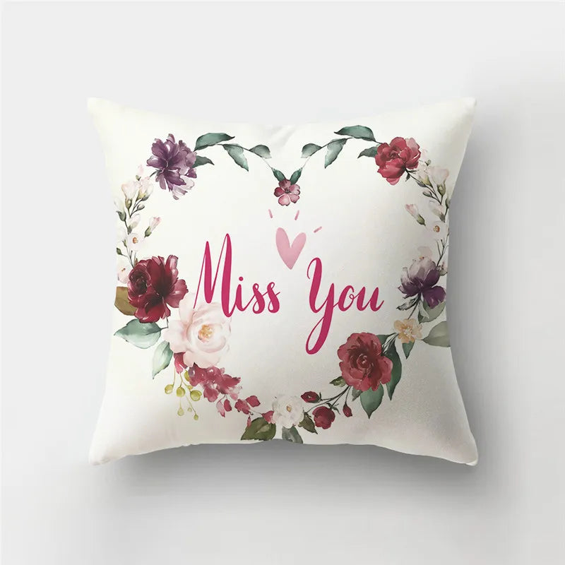 DecorBites™ Love Heart Print Pillow Covers 45x45cm Home Decor Sofa Cushion Case