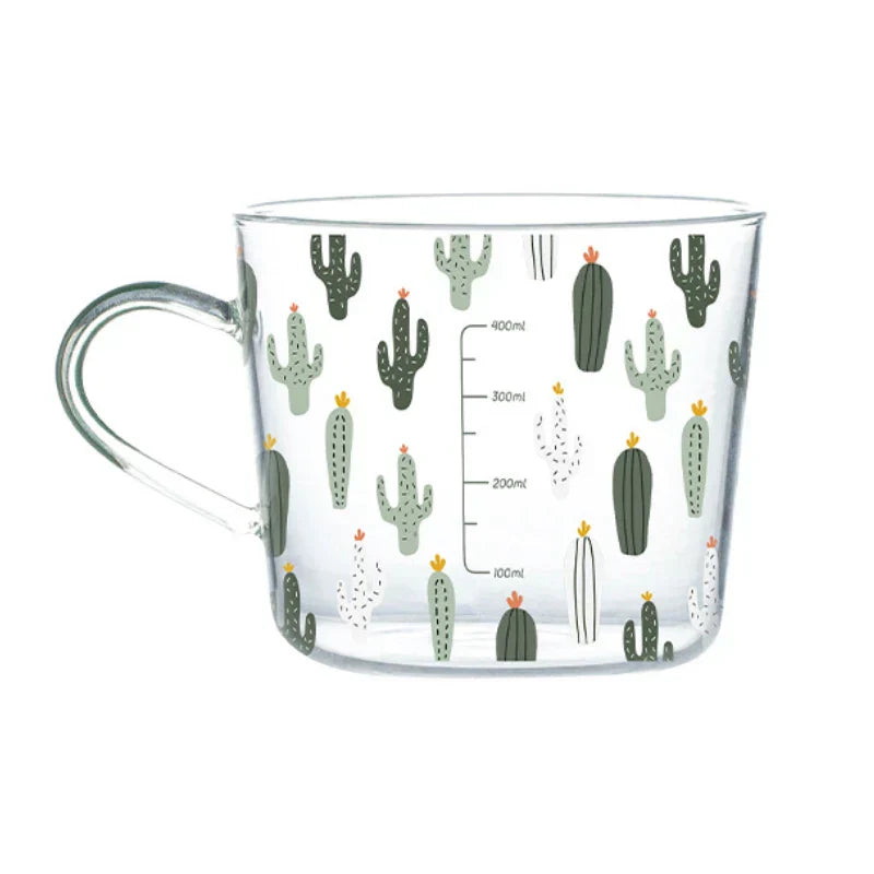 DecorBites™ 500ml Glass Mug with Handle and Scale for Breakfast Milk at Home or Office