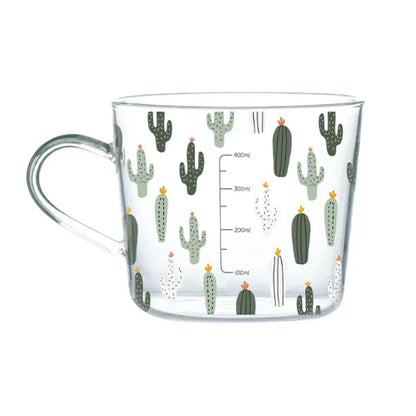 DecorBites™ 500ml Glass Mug with Handle and Scale for Breakfast Milk at Home or Office