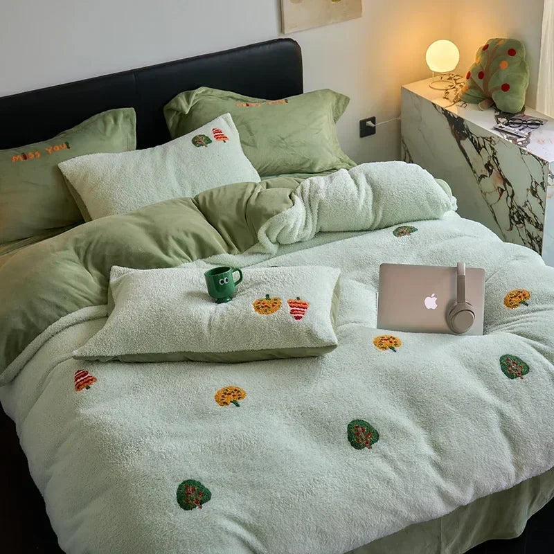 DecorBites™ Full Matte Ant Velvet Winter Duvet Set Queen Bedding Warmth Fluffy Blanket