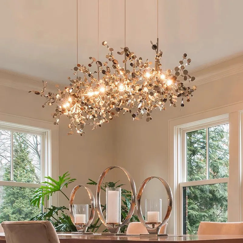 DecorBites™ Leaf Sequin Ceiling Chandelier for Modern Living Room, Restaurant, Bar, and Shop Window