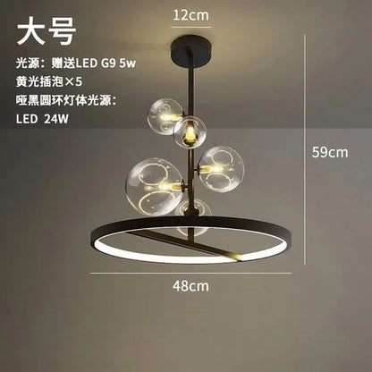 DecorBites™ Black Glass Ring Pendant Light - Nordic Style LED Chandelier for Home Decor