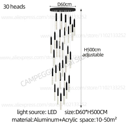 DecorBites™ Cylindrical Chandelier: Modern Nordic Indoor Lighting for Living Room, Staircase & Ceiling