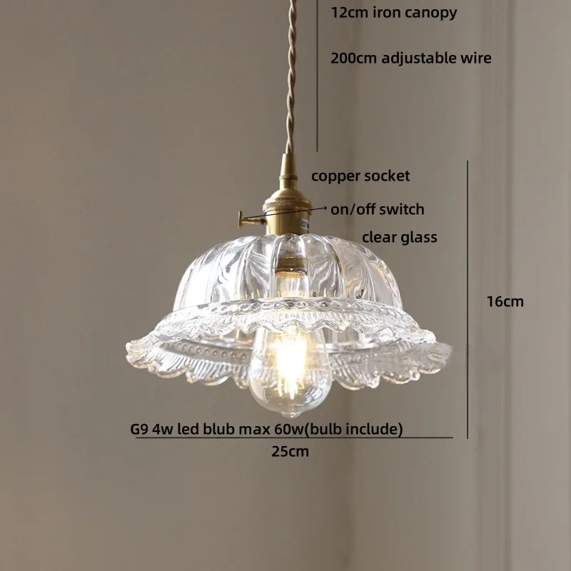 DecorBites™ LED Walnut Wood Pendant Light Clear Glass Copper Switch Decor