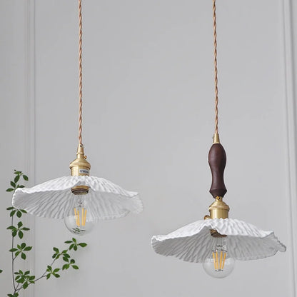 DecorBites™ LED Pendant Light Fixture Walnut Wood Ceramic Knob Switch Hanging Lamp