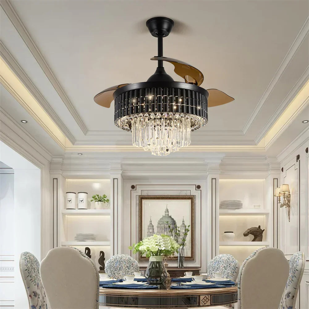 DecorBites™ Crystal Fandelier Ceiling Fan with Retractable Chandelier & Invisible Blades