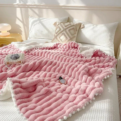 DecorBites™ Luxe Faux Rabbit Fur Weighted Double Blanket for Cozy Bed Warmth