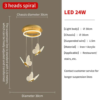 DecorBites™ Butterfly Chandelier: Nordic Staircase Pendant Lamp for Living Room Ceiling Light