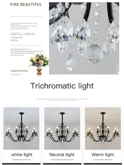 DecorBites™ Black Wrought Iron Crystal Chandelier for Living & Dining Room - Elegance meets Style