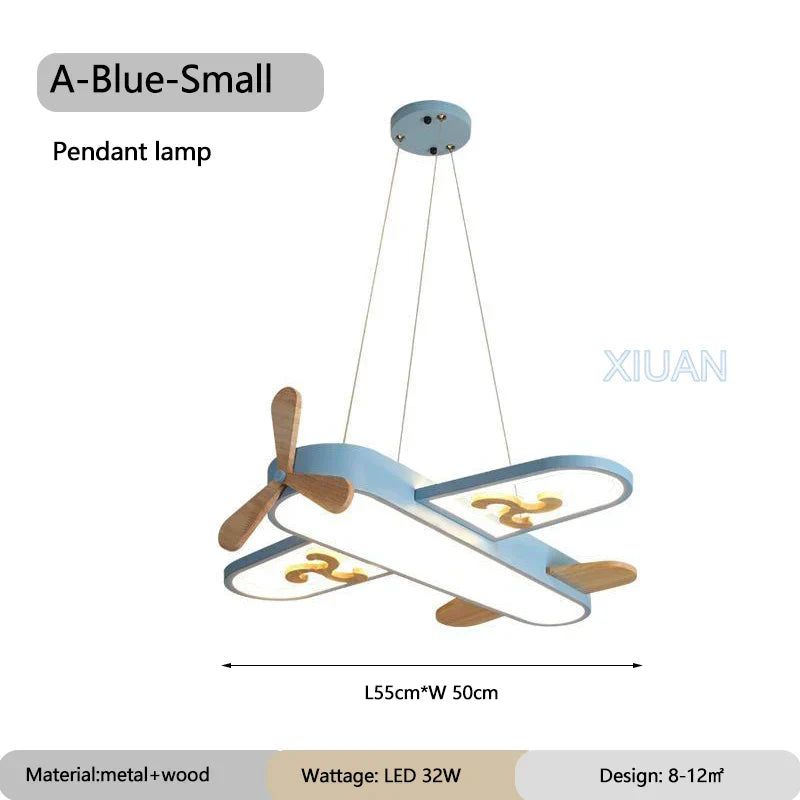 DecorBites™ Kids Airplane Pendant Lights Wood Metal Sconces Nursery School LED