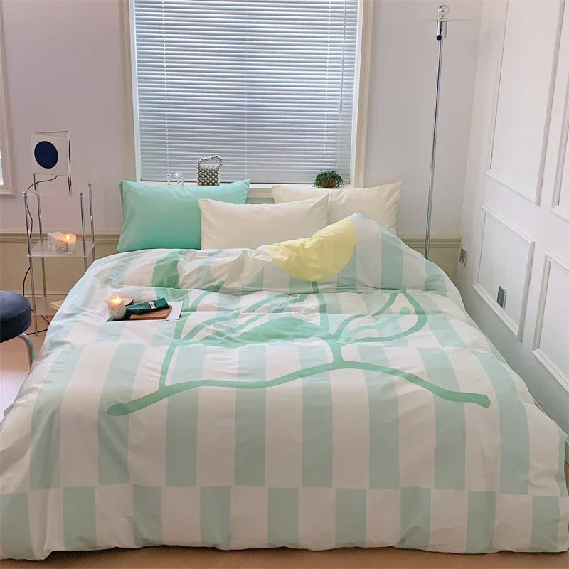 DecorBites™ Large Flowers Print Cotton Satin Full Size Comforter Bedding Set