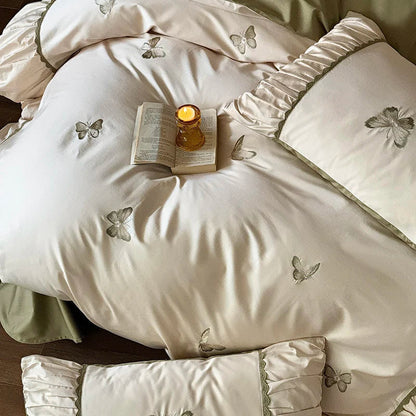 DecorBites™ Butterfly Embroidery 1000TC Egyptian Cotton Bedding Set with Duvet Cover, Sheet, Pillowcases