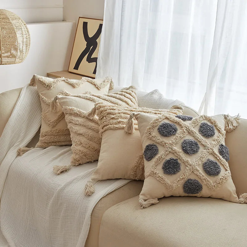 DecorBites™ Geometric Tufted Tassel Cushion Cover 30x50cm/45x45cm