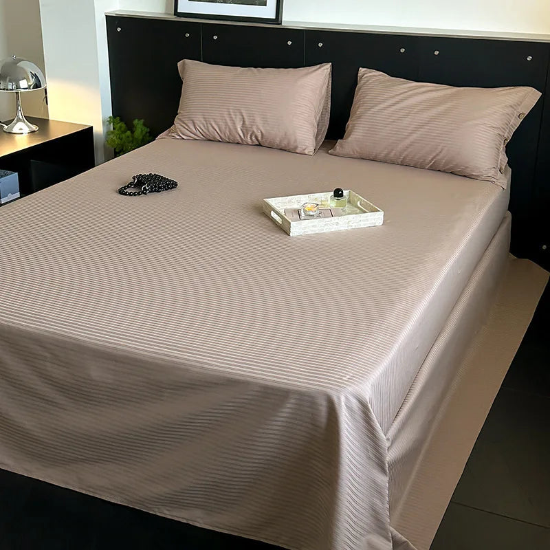 DecorBites™ Luxe Cotton Satin Stripe Bed Sheet Set with 2 Pillowcase