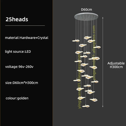 DecorBites™ Crystal Glass Staircase Chandelier: Modern Nordic Luxury Living Room Lighting