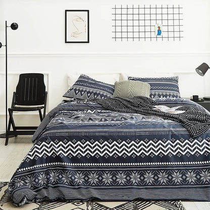 DecorBites™ Boho Chic Stripe Bedding Set with Pillowcase - Ultra-Soft Microfiber Quilt Cover