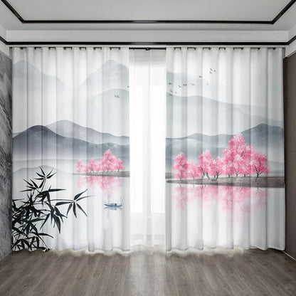 DecorBites™ Bamboo Ink Painting Curtains for Home Decoration Elegant Finish