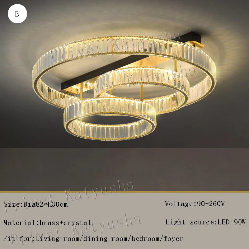 ™ Gold Crystal Copper Ceiling Lamps LED Modern Home Room Decor Lighting