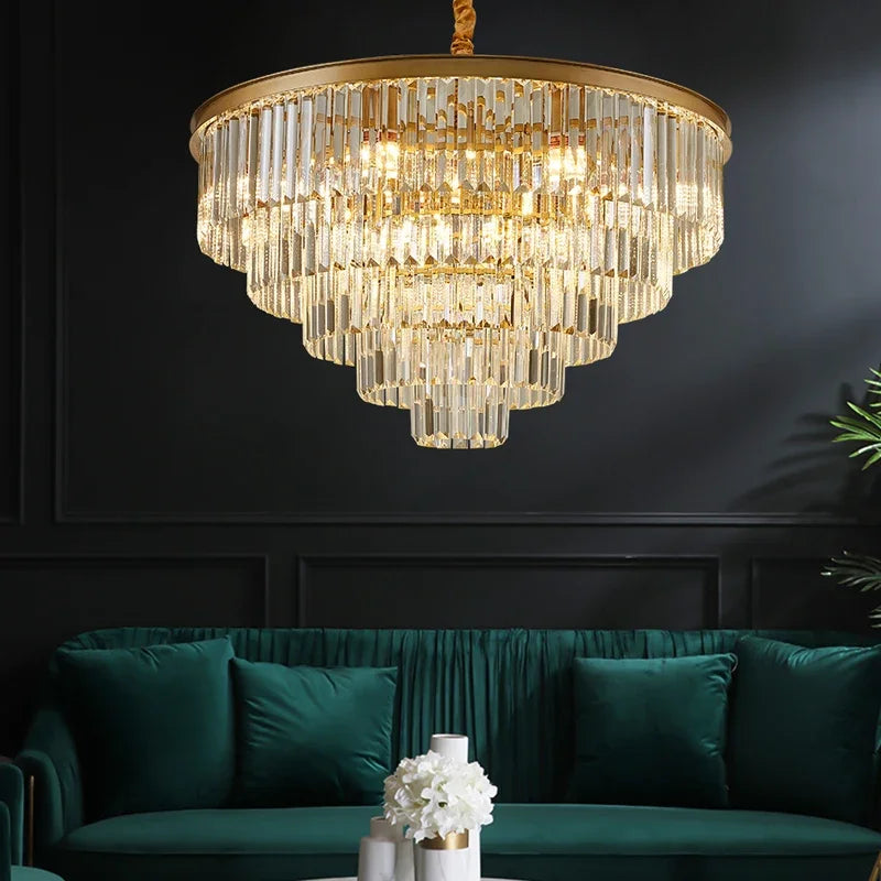 DecorBites™ Black Gold Crystal Ceiling Chandelier: Modern LED Pendant Light for Luxe Living Spaces