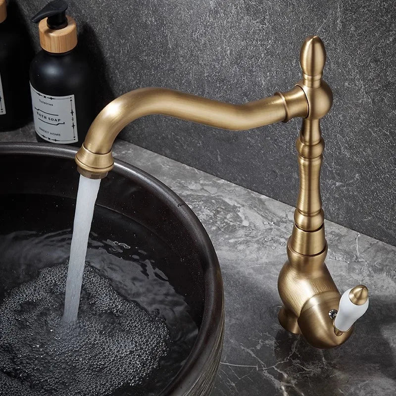 DecorBites™ Antique Bronze Basin Faucet Hot & Cold Brass Bathroom Sink Lavatory Kitchen Faucet
