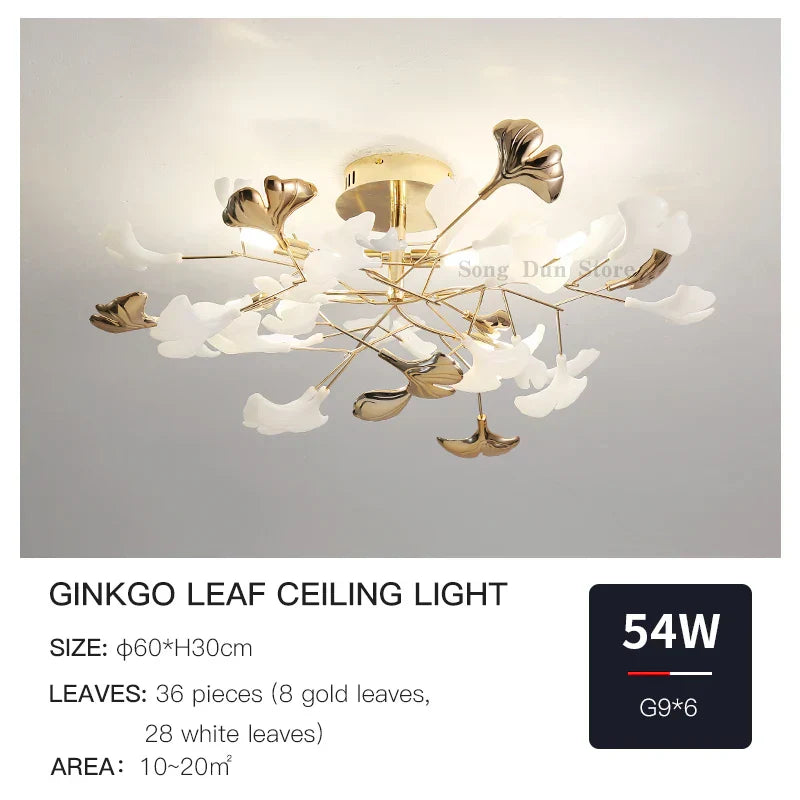 DecorBites™ Ginkgo Leaf Bedroom Lamp: Post-modern Romantic Art Ceiling Light for Master Bedroom